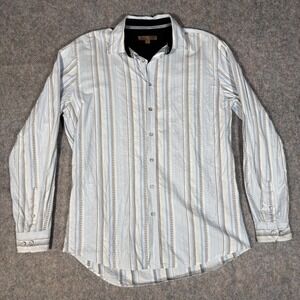 Blue Generation Button Down Shirt Mens XLT Blue White Striped Cotton Long Sleeve